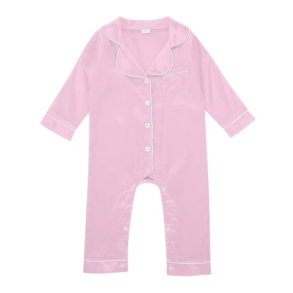 OSOLU Toddler Girl Boy Silk Pajamas Rompers Button Down Blouse Long Sleeve Satin Pj's Jumpsuit Onesie Boho Nightwear, 18-24 Months