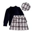thumbnail image 1 of OSOLU Toddler Girl Fall Winter Skirt Set Turtleneck Ribbed Long Sleeve T Shirt Tops & Plaid Skirts Dress Breathable Dailywear, 4-5 Years, 1 of 9