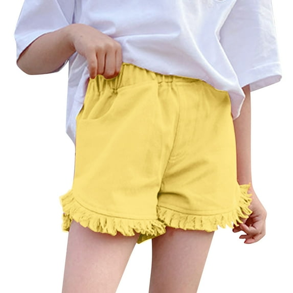 OSOLU Toddler Girl's Solid Color Jean Shorts High Waisted Wide Leg Denim Shorts Soft Dailywear, 8-9 Years