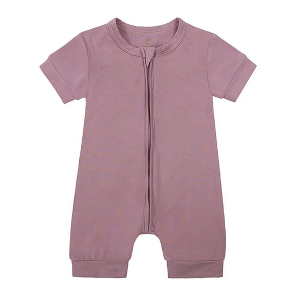 OSOLU Toddler Girls Boys Rompers Pajamas Zipper Short Sleeve Sleeper Jumpsuit Onesie Leisure Nightwear, 12-18 Months