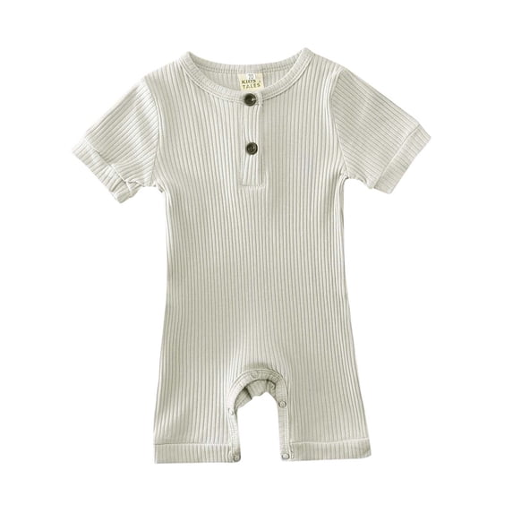 OSOLU Toddler Girls Boys Summer Casual Solid Color Jumpsuit Onesie Knitted Ribbed Pattern Rompers Cozy Dailywear, 6-12 Months