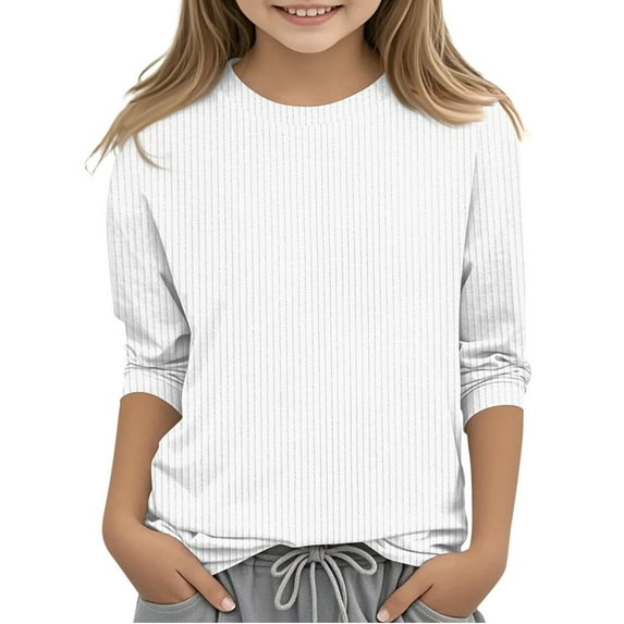 OSOLU Toddler Girls Casual Lightweight Knit Shirt Crew Neck 3/4 Sleeve Shirt Tops Comfy Loose Solid Color Girls Pullover 5 13 Years Boho Dailywear, 9-10 Years