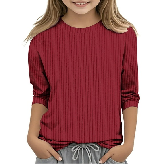 OSOLU Toddler Girls Casual Lightweight Knit Shirt Crew Neck 3/4 Sleeve Shirt Tops Comfy Loose Solid Color Girls Pullover 5 13 Years Comfort Dailywear, 11-12 Years