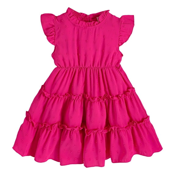 OSOLU Toddler Girls Dress Ruffle Sleeveless Tiered Swing Dresses Cute Summer Beach Dress For 1 7T Baby Comfort Dailywear, 5-7 Years