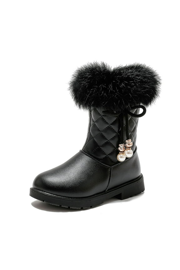 Toddler Girls Fall Winter Snow Boots Platform Soles Non- Warm Comfort Solid Color Bow Side Zip Boots Boho Shoes, 4-4.5 Years