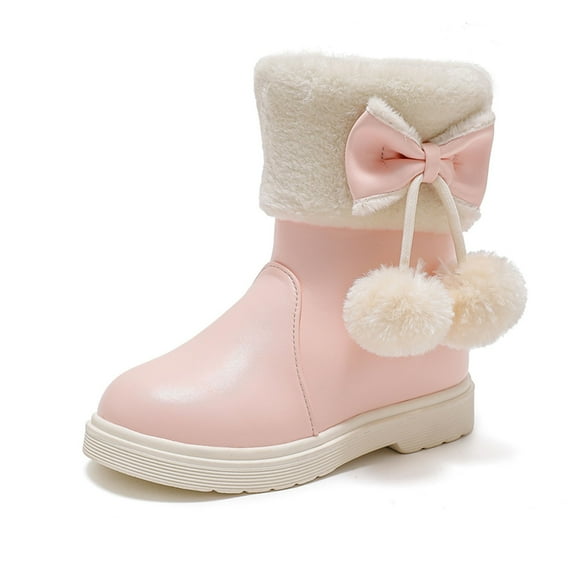 OSOLU Toddler Girls Fall Winter Snow Boots Thick Soles Non- Warm Comfortable Solid Color Bow Boots Baby Lovely Shoes, 6-7 Years