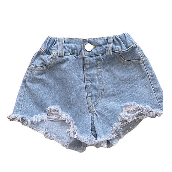 OSOLU Toddler Girls Loose Denim Shorts Ripped Soft Elastic Band Jean Pants Trendy Dailywear, 9-10 Years