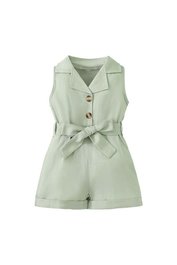 Toddler Girls One-Pieces Jumpsuit Onesie Classic Lapel Belted Romper Overall Shorts Bodysuit Soft Dailywear, 0-3 Months