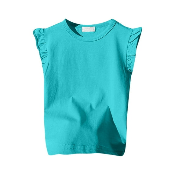 OSOLU Toddler Girls Ruffle Sleeve T Shirt Solid Color Vest Girls Basic Short Sleeve T-Shirts Trendy Dailywear, 4-5 Years
