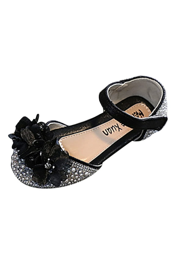 Toddler Girls Sandals Fashion Floral Pearl Decoration Cute Hook Loop Versatile Low Heel Comfortable Princess Shoes Birthday Shoes, 6.5-7 Years
