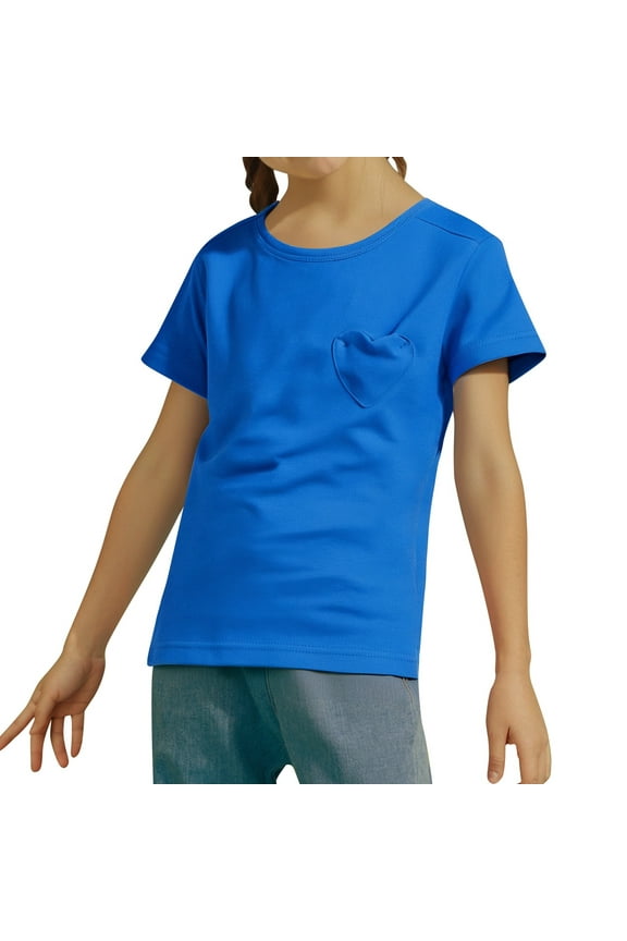 Toddler Girls Short Sleeve Heart Pocket T Shirts Casual Tee Tops Blouse (2 12 Years) Baby Fashionable Dailywear, 6-7 Years