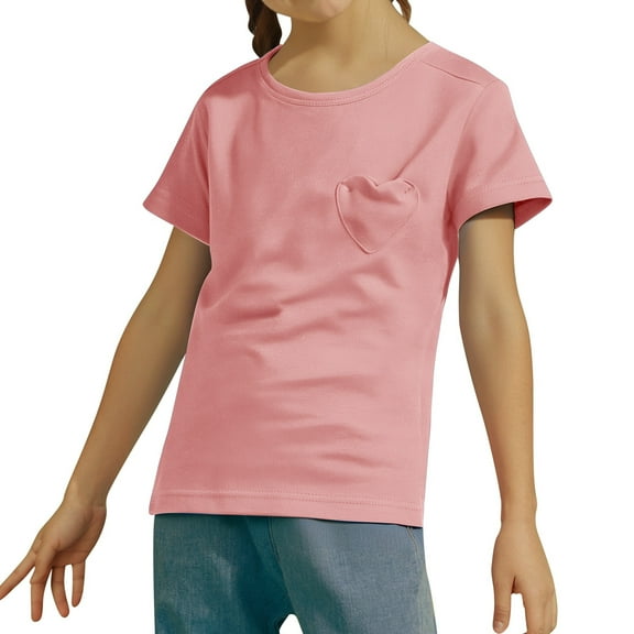 OSOLU Toddler Girls Short Sleeve Heart Pocket T Shirts Casual Tee Tops Blouse (2 12 Years) Trendy Dailywear, 4-5 Years