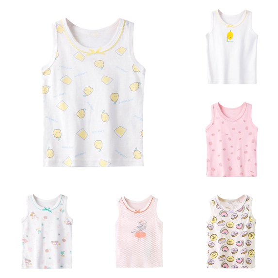 OSOLU Toddler Girls Sleeveless Tank Tops Cute Cartoon Doughnut Print Lace Collar Daily Inner Wear Tee White