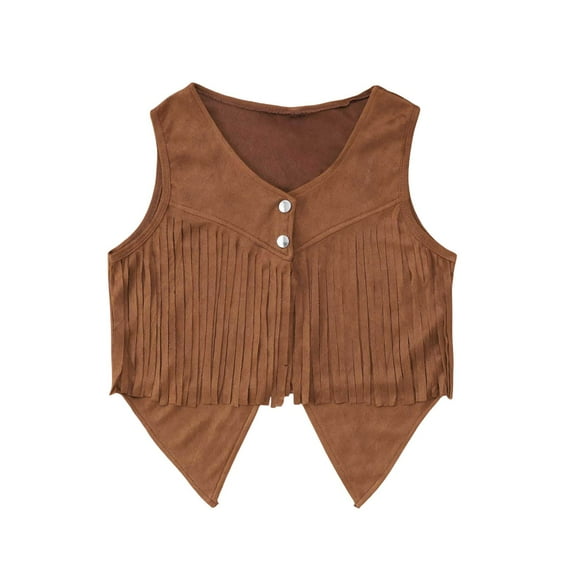 OSOLU Toddler Girls Western Fringe Vest Bohemian Style Suede Tops For Festival Summer Outfit Baby Breathable Dailywear, 11-12 Years