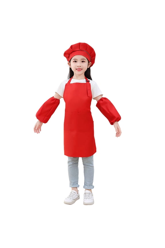 Toddler Kid Art Smock Solid Color Apron Sleeve And Hat Three Piece Outfits Sets For Children Printed Artist Painting Aprons Smocks With Long Sleeve Boho Dailywear, 3-6 Years