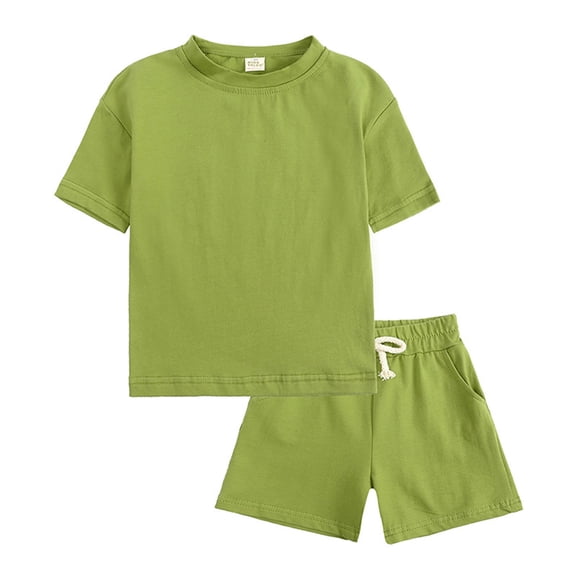 OSOLU Toddler Kids Boys Girls 2PCS Tracksuit Summer Outfits Solid Color Short Sleeve T Shirt With Shorts Outfits Sets Birthday Dailywear, 4-5 Years