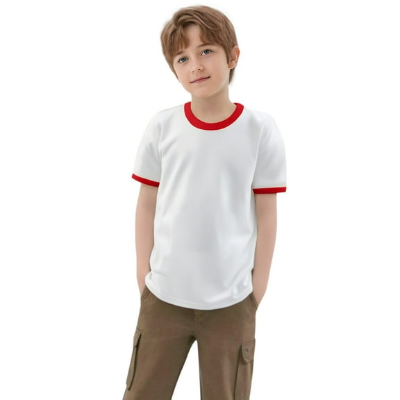 OSOLU Toddler Kids Boys Girls Color Block Short Sleeve Crewneck T Shirts Tops Tee Clothes For Children Infants Cozy Dailywear, 4-5 Years