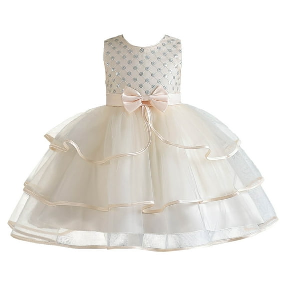 OSOLU Toddler Kids Girl Dress Summer Sleeveless Bowknot Princess Dress Catwalk Performance Dress Baby Classic Dailywear, 5-6 Years