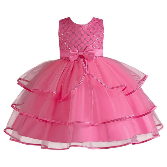OSOLU Toddler Kids Girl Dress Summer Sleeveless Bowknot Princess Dress Catwalk Performance Dress Trendy Dailywear, 3-4 Years
