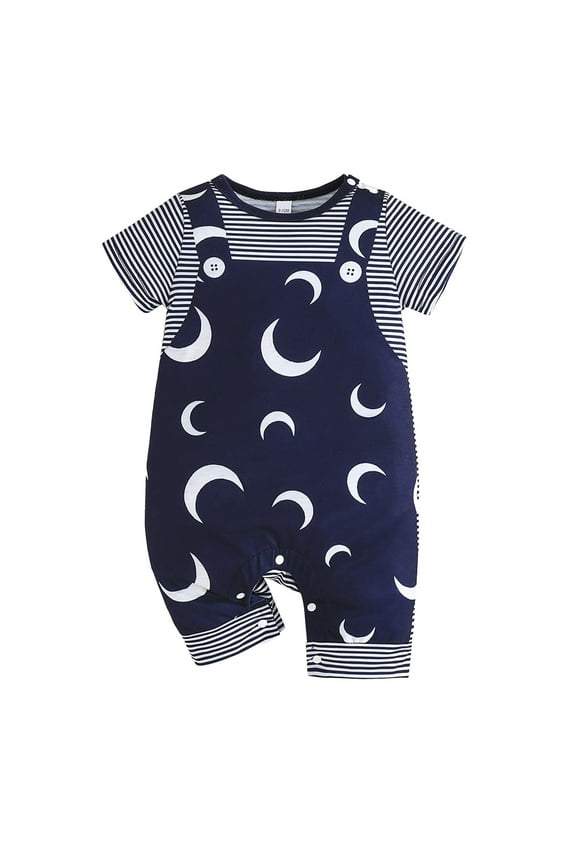 Toddler Short Sleeved Fashionable Printed Romper Jumpsuit Onesie Romper Gentleman Suit Leisure Dailywear, 6-9 Months