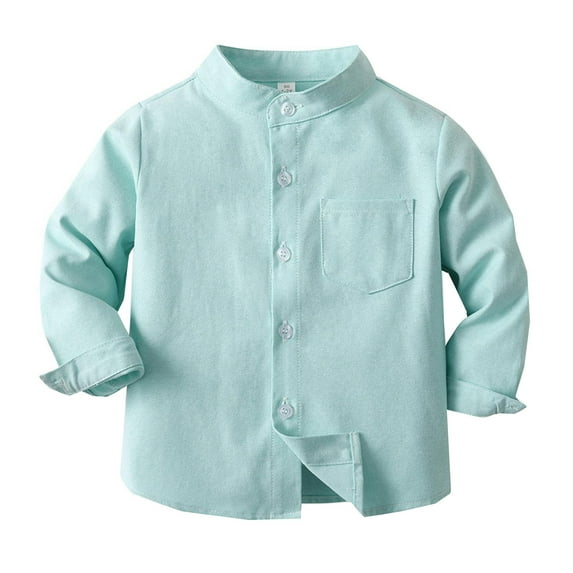 OSOLU Toddler Spring Boys Shirt Solid Color Standing Long Sleeve Single Cotton Cardigan Child Shirt Trendy Dailywear, 10-11 Years