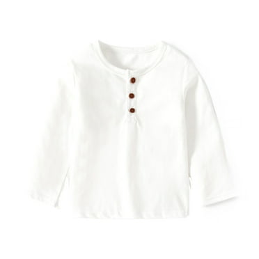 OSOLU Toddler Spring New Crew Neck Boys Long Sleeve T Shirt Monochrome Comfortable Cotton Blend Child T Shirt Buckle Boys Girls Casual T Shirt Cozy Dailywear, 5-6 Years