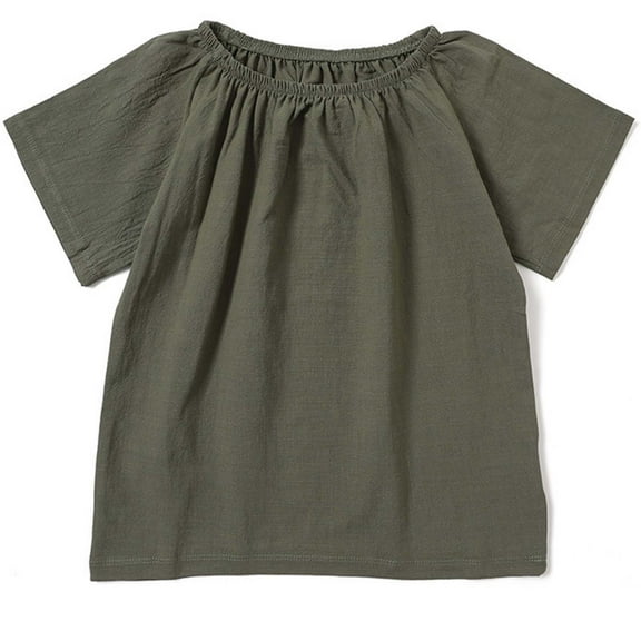 OSOLU Toddler Summer Clothing Baby Girls Crew Neck Plain Color And Linen T Shirt With Pure Texture Comfortable And Breathable T-Shirts Short Sleeved T Shirt Tee Baby Boho Dailywear, 1-2 Years