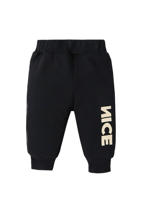 Toddler Waist Printed Letters Baby Boy In The Spring Autumn Fashion Leggings Handsome Black Pants Trousers Baby Breathable Dailywear, 0-3 M