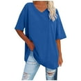 thumbnail image 1 of OSOLU V-Neck Short Sleeve Casual T-Shirt Tshirts Tee For Women Solid Color Loose Fit Tops Lovely Dailywear, 1 of 4