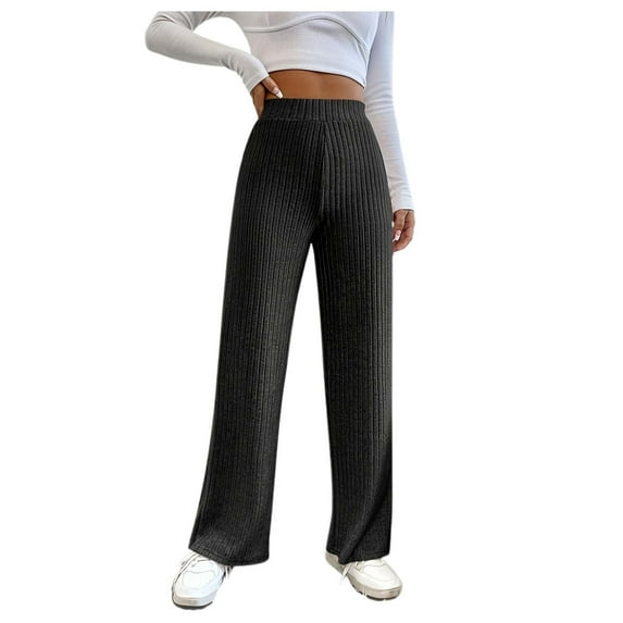 OSOLU Wide Leg High Waisted Pants For Women Casual Solid Color Straight Leg Trousers With No Pockets Daily Relaxed Fit Breathable Bottoms