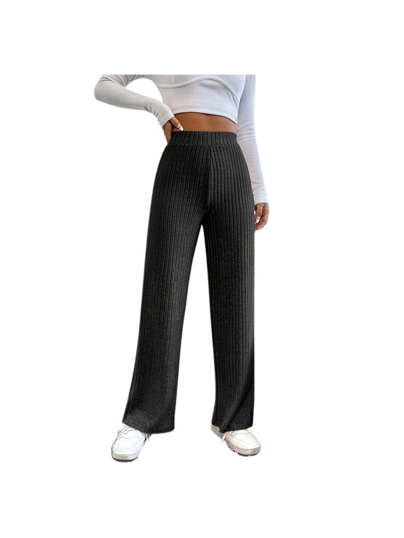 Wide Leg High Waisted Pants For Women Casual Solid Color Straight Leg Trousers With No Pockets Daily Relaxed Fit Breathable Bottoms