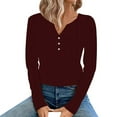 thumbnail image 1 of OSOLU Women Autumn/Winter Solid Color Jacquard Seamless V-Neck Three Button Long Sleeve T-Shirt Tshirts Tee Tops Cozy Dailywear, 1 of 4