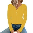 thumbnail image 1 of OSOLU Women Autumn/Winter Solid Color Jacquard Seamless V-Neck Three Button Long Sleeve T-Shirt Tshirts Tee Tops Fashionable Dailywear, 1 of 4