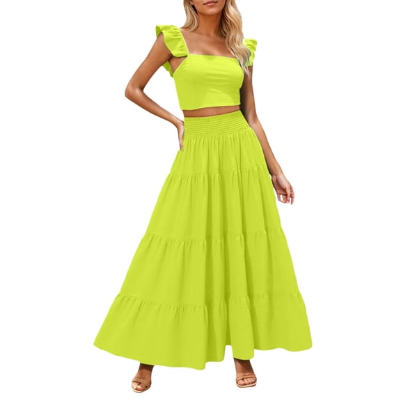 OSOLU Women Casual Dress Flutter Sleeve Solid Color Vacation Dresses Spring Fall Layering Comfortable Daily Wear Comfort Sundress Dresses For Women 2025 Elegant Classy