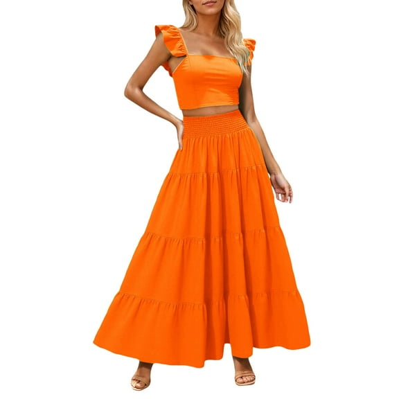 OSOLU Women Casual Dress Flutter Sleeve Solid Color Vacation Dresses Spring Fall Layering Comfortable Daily Wear Stylish Sundress Dresses For Women 2025 Elegant Classy