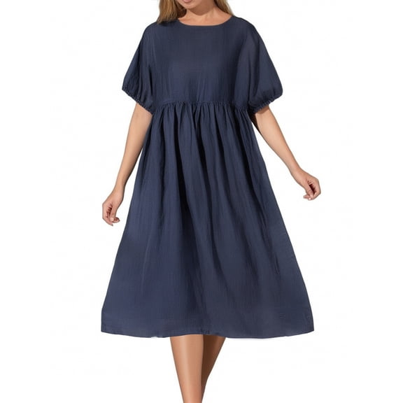 OSOLU Women Casual Dress Short Sleeve O-Neck Basic Solid Color Everyday Summer Spring Dresses Leisure Sundress Wedding Guest Dresses For Women