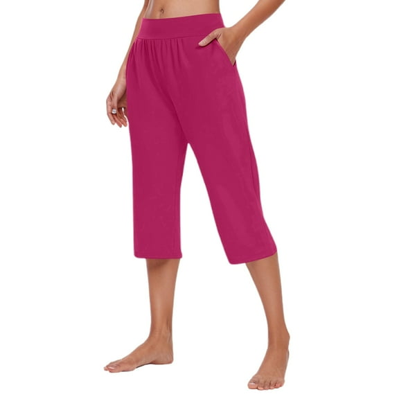 OSOLU Women Casual Pants For Everyday Comfort Versatile Home Sports Sweatpants Wear Classic Solid Color Calf Length Trousers Elastic Waist For Easy Fit Bottoms