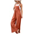 thumbnail image 1 of OSOLU Women Casual Pocket Romper Strap Solid Color Playsuit Button Long Jumpsuit Leisure Women Tops Dressy Casual, 1 of 7