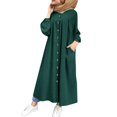 thumbnail image 1 of OSOLU Women Casual Solid Color Dress Button V-Neck Long Sleeve Loose Long Dress Fashionable Sundress Dresses For Women 2025 Elegant Classy, 1 of 6