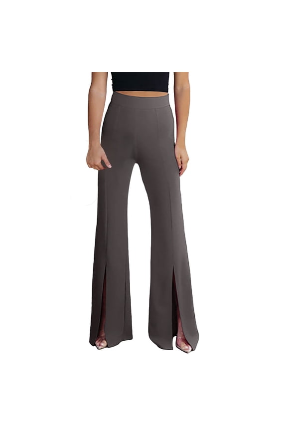 Women Casual Solid Color Split Hem High Waist Pants Wide Leg Bottoms Trousers Fashionable Classic Leisure Active Athletic Casual Bottoms
