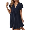 thumbnail image 1 of OSOLU Women Casual V-Neck Short Sleeve Dress For Everyday Wear Basic Solid Color Summer Spring Dresses Styling Soft Sundress Vacation 2025 Elegant Classy Dresses, 1 of 5