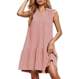 Colorful Spring Banner OSOLU Women Casual V-Neck Sleeveless Dress Button Front Solid Color ...
