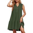 thumbnail image 1 of OSOLU Women Casual V-Neck Sleeveless Dress Button Front Solid Color Everyday Summer Spring Basic Dresses Lovely Sundress Wedding Guest Dress, 1 of 5