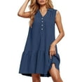 thumbnail image 1 of OSOLU Women Casual V-Neck Sleeveless Dress Button Front Solid Color Everyday Summer Spring Basic Dresses Soft Sundress Vacation 2025 Elegant Classy Dresses, 1 of 5