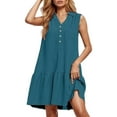 thumbnail image 1 of OSOLU Women Casual V-Neck Sleeveless Dress Button Front Solid Color Everyday Summer Spring Basic Dresses Versatile Sundress Flowy 2025 Elegant Classy Dresses, 1 of 5