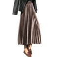 thumbnail image 1 of OSOLU Women Casual Velvet Solid Color Long Half Skirt High Waist Pleated Skirt Holiday Skirts, 1 of 4