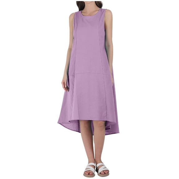 OSOLU Women Dress O-Neck Long Dress Sleeveless Loose Solid Color Long Swing Vest Dress Women Cute Sundress Dresses For Women 2025 Elegant Classy
