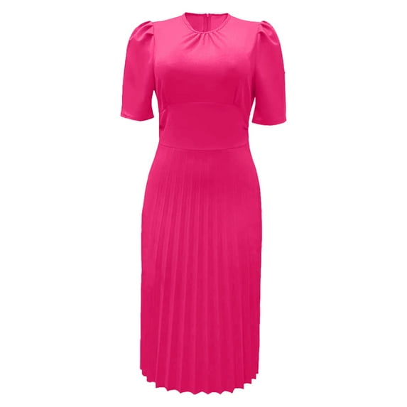 OSOLU Women Fashion Solid Color Casual Loose Elegant Short Sleeve Pleated Long Dress Birthday Sundress Dresses For Women 2025 Elegant Classy