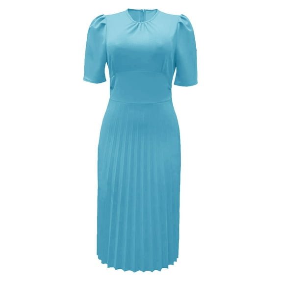 OSOLU Women Fashion Solid Color Casual Loose Elegant Short Sleeve Pleated Long Dress Boho Sundress Dresses For Women 2025 Elegant Classy