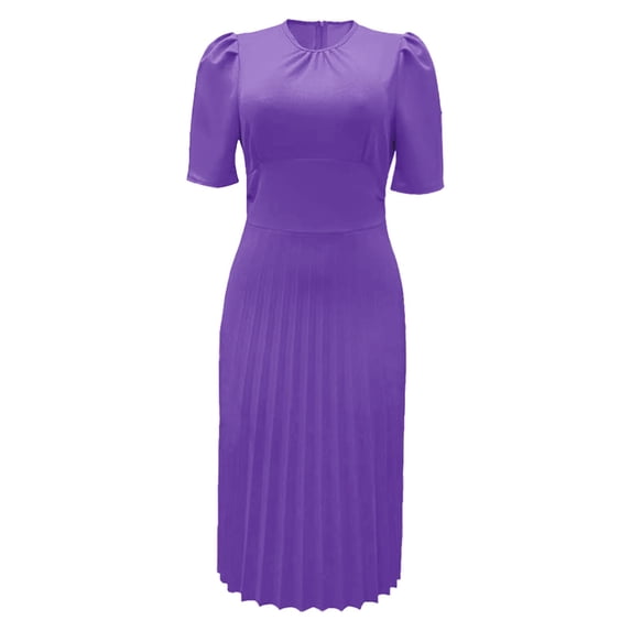 OSOLU Women Fashion Solid Color Casual Loose Elegant Short Sleeve Pleated Long Dress Boho Sundress Dresses For Women 2025 Elegant Classy